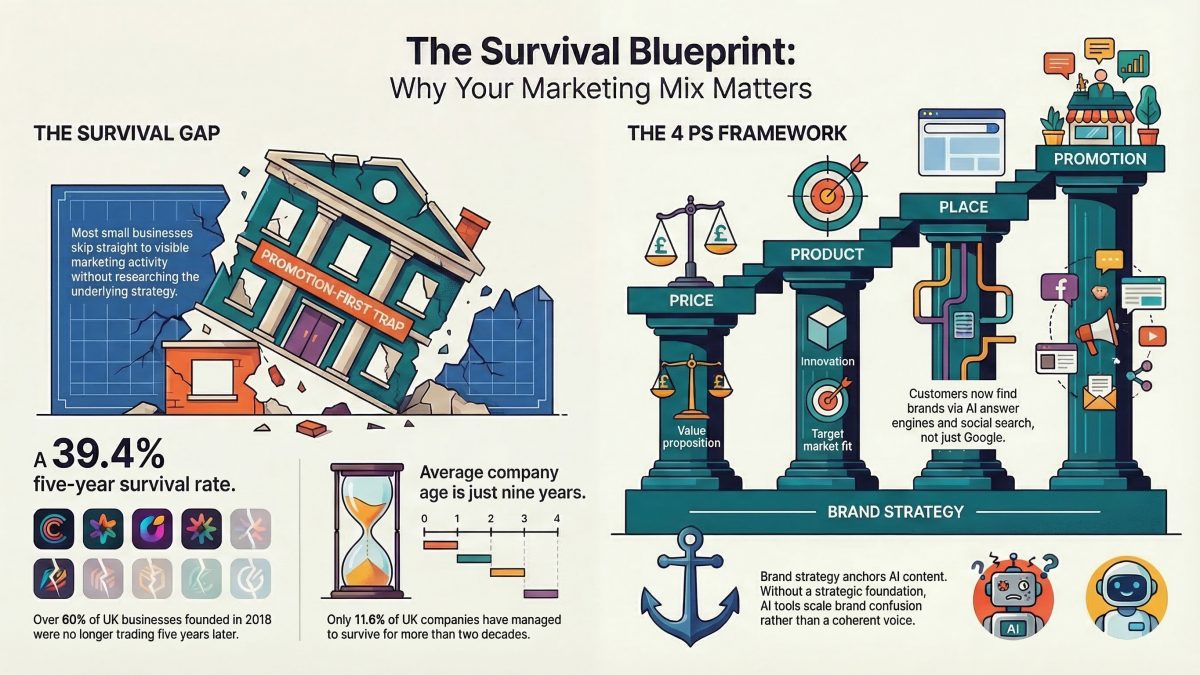 Brand strategy infographic featuring the 4ps