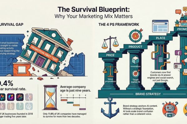 Brand strategy infographic featuring the 4ps