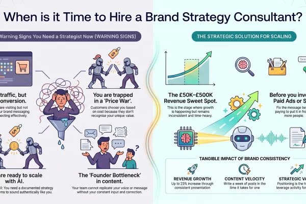 Infographic showing when a brand strategy consultant can help your business